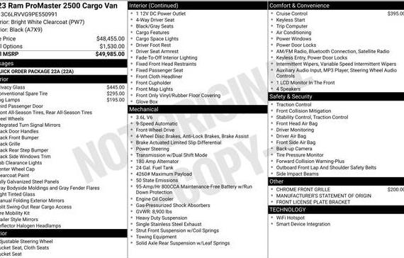 RAM PROMASTER 2500 2023 3C6LRVVG9PE550991 image
